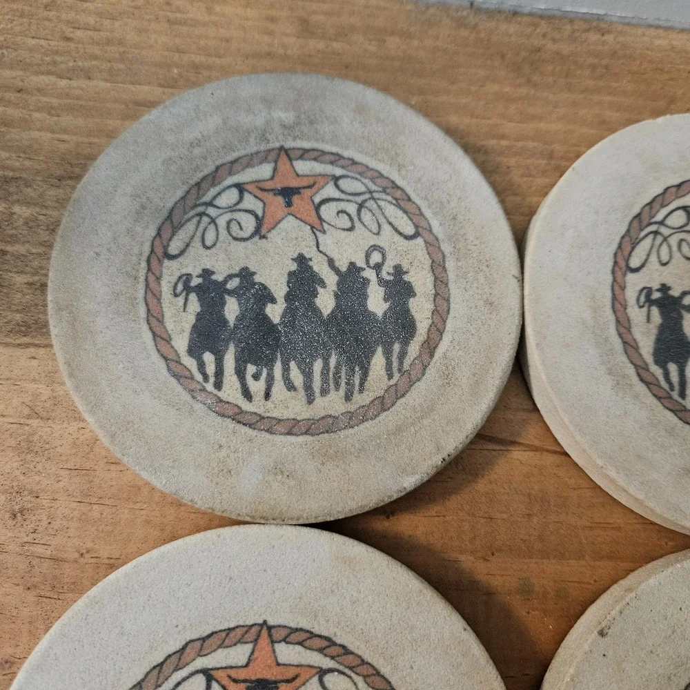 Western‎ Cowboy Coasters Set of 4 Cork Back Rustic Rodeo Horse Silhouette Stone